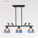 GobekUsa Indoor Island Pendant Light - Tiffany Style Antique Brass/Black/Blue - Dome Stainless Glass Shade - Pack of 3 Bulbs