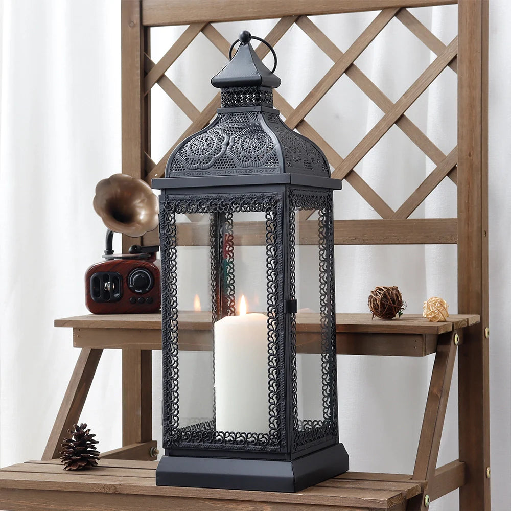 19" High Rustic Metal Candle Lantern (Black), photo 3 of 6