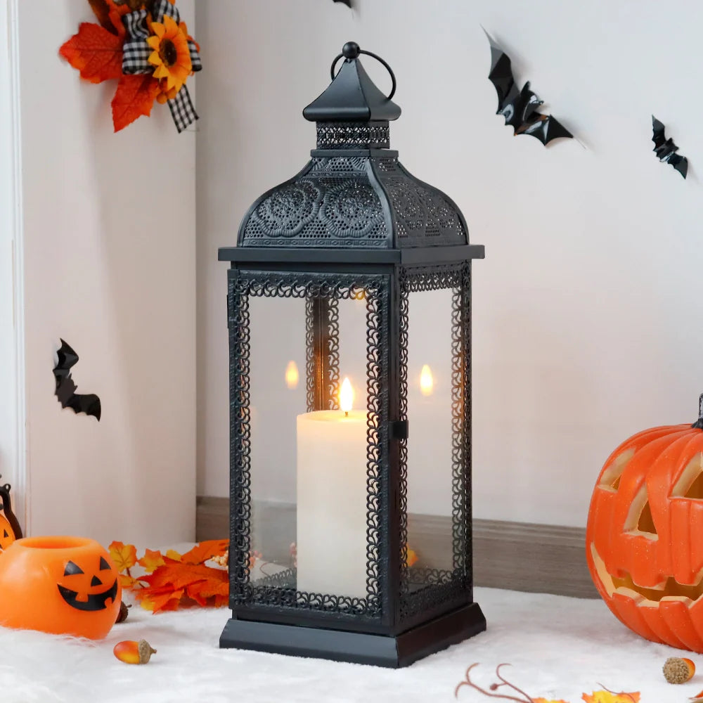 19" High Rustic Metal Candle Lantern (Black), photo 4 of 6