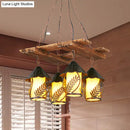 GobekUsa Industrial 4-Light White Fabric/Clear Glass Island Chandelier - Warehouse Pendant with Metal Arm