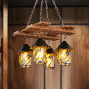 GobekUsa Industrial 4-Light White Fabric/Clear Glass Island Chandelier - Warehouse Pendant with Metal Arm