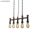 GobekUsa Industrial 5-Head Iron Bare Bulb Island Lighting: Adjustable Ceiling Light Fixture for Dining Room with Pipe and Valve