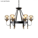 GobekUsa Industrial 6-Light Clear Glass Globe Chandelier with Clock Detail - Modern Pendant Light for Living Room