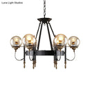 GobekUsa Industrial 6-Light Clear Glass Globe Chandelier with Clock Detail - Modern Pendant Light for Living Room