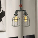 GobekUsa Hanging Rustic Wire Guard Pendant Light - 2/3 Lights, Wrought Iron, Aged Silver/Black