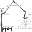 GobekUsa Industrial Adjustable LED Wall Sconce with Clear Glass Shade