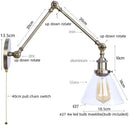 GobekUsa Industrial Adjustable LED Wall Sconce with Clear Glass Shade