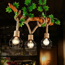 GobekUsa Industrial Beige Metal and Rope Pendant Light Fixture - 3-Light Caged Bubble Island Lamp