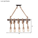 GobekUsa Industrial Beige Metal Island Pendant Light for Dining Room with Rope Accent - 3/5 Heads Open Bulb, Warehouse Style
