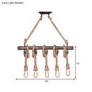 GobekUsa Industrial Beige Metal Island Pendant Light for Dining Room with Rope Accent - 3/5 Heads Open Bulb, Warehouse Style