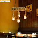 GobekUsa Industrial Style Island Lamp with Rope and 4 Lights - Open Bulb Hanging Light for Dining Room in Beige