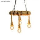 GobekUsa Industrial Style Island Lamp with Rope and 4 Lights - Open Bulb Hanging Light for Dining Room in Beige