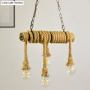 GobekUsa Industrial Style Island Lamp with Rope and 4 Lights - Open Bulb Hanging Light for Dining Room in Beige