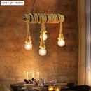 GobekUsa Industrial Style Island Lamp with Rope and 4 Lights - Open Bulb Hanging Light for Dining Room in Beige