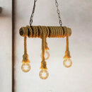 GobekUsa Industrial Style Island Lamp with Rope and 4 Lights - Open Bulb Hanging Light for Dining Room in Beige