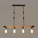 GobekUsa Beige Rope Island Light Fixture - Industrial Linear 4-Light Pendant with Bare Bulb Design