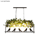 GobekUsa Industrial Birdcage Island Ceiling Light with Plant Decoration – 3 Black Metal Hanging Lights