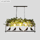 GobekUsa Industrial Birdcage Island Ceiling Light with Plant Decoration – 3 Black Metal Hanging Lights
