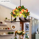 GobekUsa Iron Industrial Birdcage Island Pendant with Down Lighting and Rose Decoration - Black Finish