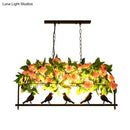 GobekUsa Iron Industrial Birdcage Island Pendant with Down Lighting and Rose Decoration - Black Finish