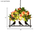 GobekUsa Iron Industrial Birdcage Island Pendant with Down Lighting and Rose Decoration - Black Finish