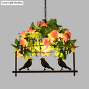 GobekUsa Iron Industrial Birdcage Island Pendant with Down Lighting and Rose Decoration - Black Finish