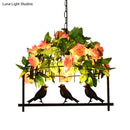 GobekUsa Iron Industrial Birdcage Island Pendant with Down Lighting and Rose Decoration - Black Finish