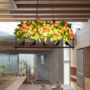 GobekUsa Iron Industrial Birdcage Island Pendant with Down Lighting and Rose Decoration - Black Finish