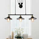 GobekUsa Flared Black Farmhouse Pendant Light with Pulley Design and 3 Bulbs - Perfect for Restaurants and Kitchens