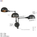 GobekUsa Loft Antique Edison 3-Head Black Wall Sconce Swing Arm Light