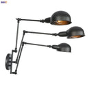 GobekUsa Loft Antique Edison 3-Head Black Wall Sconce Swing Arm Light