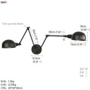GobekUsa Loft Antique Edison 3-Head Black Wall Sconce Swing Arm Light