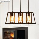 GobekUsa Farmhouse Trapezoid Frame Island Pendant Light - 3-Light Metallic Chandelier in Black