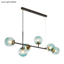 GobekUsa 6-Light Industrial Island Pendant with Amber/Milky White/Blue Gradient Glass Shades & Adjustable Cord