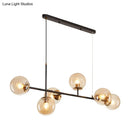 GobekUsa 6-Light Industrial Island Pendant with Amber/Milky White/Blue Gradient Glass Shades & Adjustable Cord