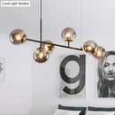 GobekUsa 6-Light Industrial Island Pendant with Amber/Milky White/Blue Gradient Glass Shades & Adjustable Cord