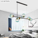 GobekUsa 6-Light Industrial Island Pendant with Amber/Milky White/Blue Gradient Glass Shades & Adjustable Cord