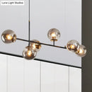 GobekUsa 6-Light Industrial Island Pendant with Amber/Milky White/Blue Gradient Glass Shades & Adjustable Cord