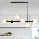 GobekUsa 6-Light Industrial Island Pendant with Amber/Milky White/Blue Gradient Glass Shades & Adjustable Cord