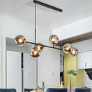 GobekUsa 6-Light Industrial Island Pendant with Amber/Milky White/Blue Gradient Glass Shades & Adjustable Cord