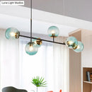 GobekUsa 6-Light Industrial Island Pendant with Amber/Milky White/Blue Gradient Glass Shades & Adjustable Cord