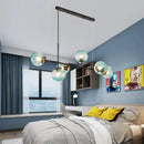 GobekUsa 6-Light Industrial Island Pendant with Amber/Milky White/Blue Gradient Glass Shades & Adjustable Cord