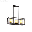 GobekUsa Industrial Amber Cylinder Island Light Fixture - Clear Glass & Marble - Kitchen Hanging Lamp (3/5/6-Bulb) - Rectangle Frame
