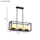 GobekUsa Industrial Amber Cylinder Island Light Fixture - Clear Glass & Marble - Kitchen Hanging Lamp (3/5/6-Bulb) - Rectangle Frame