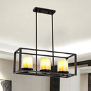 GobekUsa Industrial Amber Cylinder Island Light Fixture - Clear Glass & Marble - Kitchen Hanging Lamp (3/5/6-Bulb) - Rectangle Frame