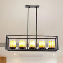 GobekUsa Industrial Amber Cylinder Island Light Fixture - Clear Glass & Marble - Kitchen Hanging Lamp (3/5/6-Bulb) - Rectangle Frame