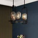 GobekUsa Industrial Amber Glass Hanging Light Fixture - Capsule Restaurant Island Lighting (6/8 Bulbs, Black)