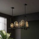 GobekUsa Industrial Amber Glass Hanging Light Fixture - Capsule Restaurant Island Lighting (6/8 Bulbs, Black)