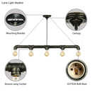 GobekUsa Industrial Metal Pendant Lamp with Bare Bulb - 5 Bulb Antique Brass Ceiling Light for Living Room Island