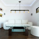 GobekUsa Industrial Metal Pendant Lamp with Bare Bulb - 5 Bulb Antique Brass Ceiling Light for Living Room Island